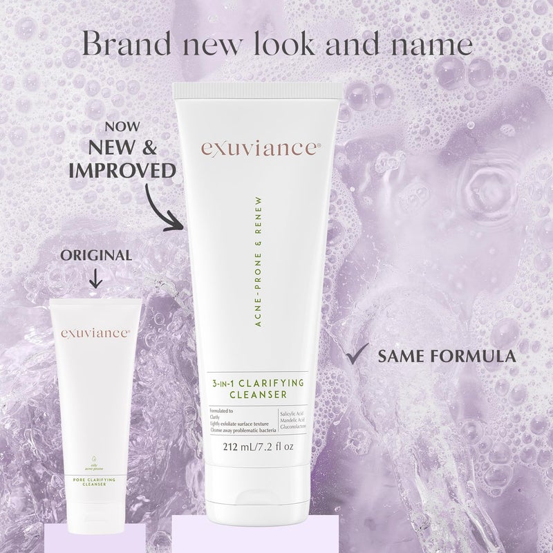 EXUVIANCE 3-in-1 Clarifying Anti-Aging Cleanser for Acne-Prone Skin with Salicylic Acid, Soap-Free Makeup Remover and Oil Control Face Wash, Exfoliates, Soothes & Improves Skin Texture, 7.2 fl. oz - Image 1